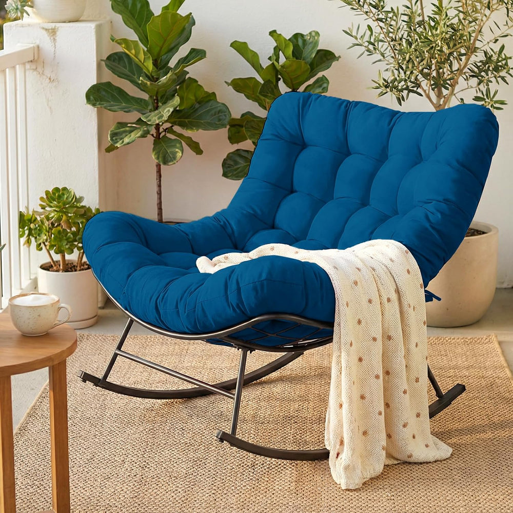 Cushioned Papasan Rocking Chair for Outdoor Indoor, Oversized Outdoor Rocking...