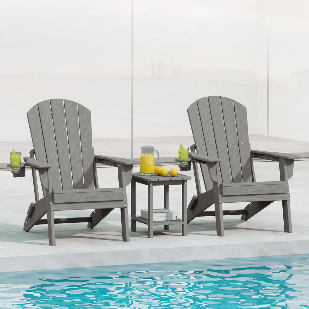 Adirondack Chair Set of 2 with Cup Holders&Table, Grey