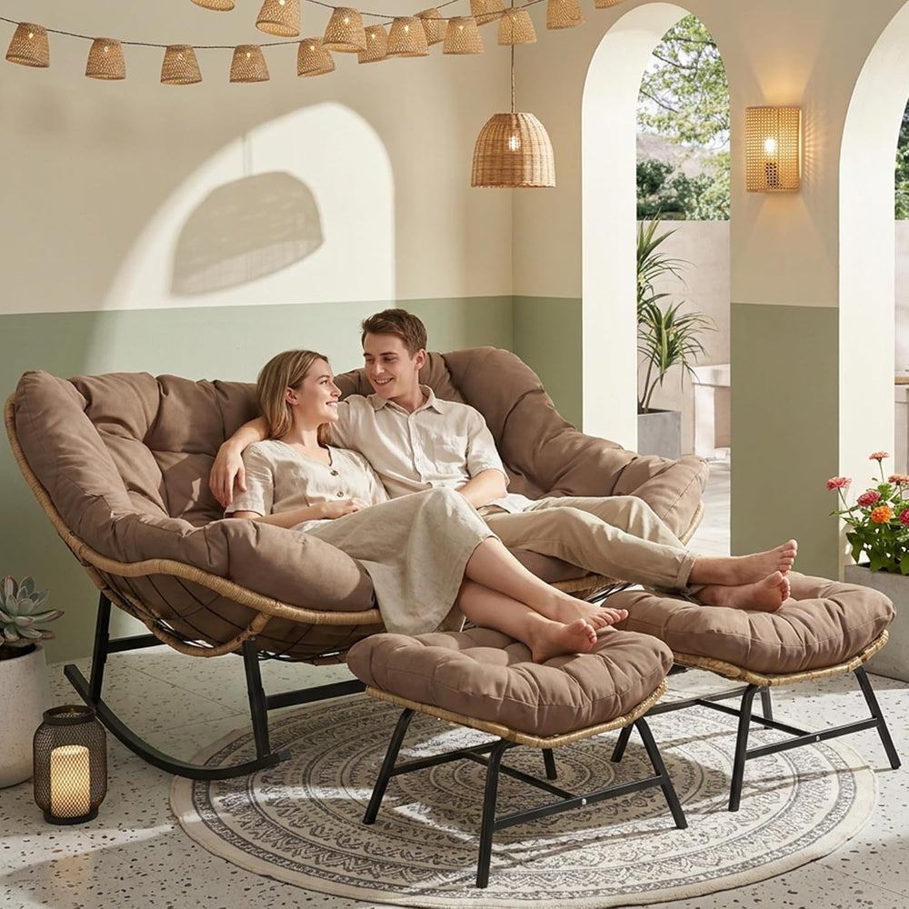 RADIATA Double Papasan Rocking Chair with Ottomans, Oversized Egg Chairs