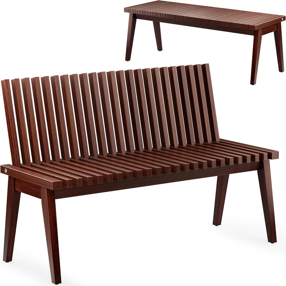 Wooden Bench Outdoor 47" Convertible Acacia Wood Bench, Solid Wood Indoo...