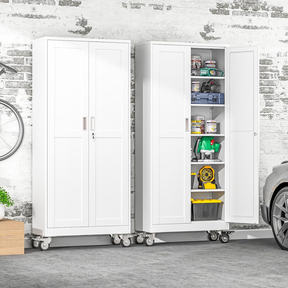 75" Metal Garage Storage Cabinet with Wheels and Locking Doors and Tall ...