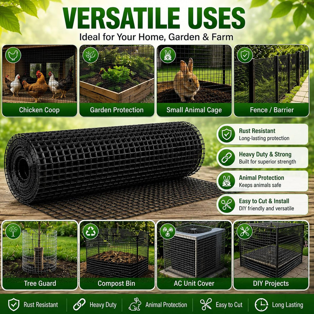 Hardware Cloth 1/2 inch Chicken Wire Fencing 48 x 100 Ft 19-Gauge | Black Vin...