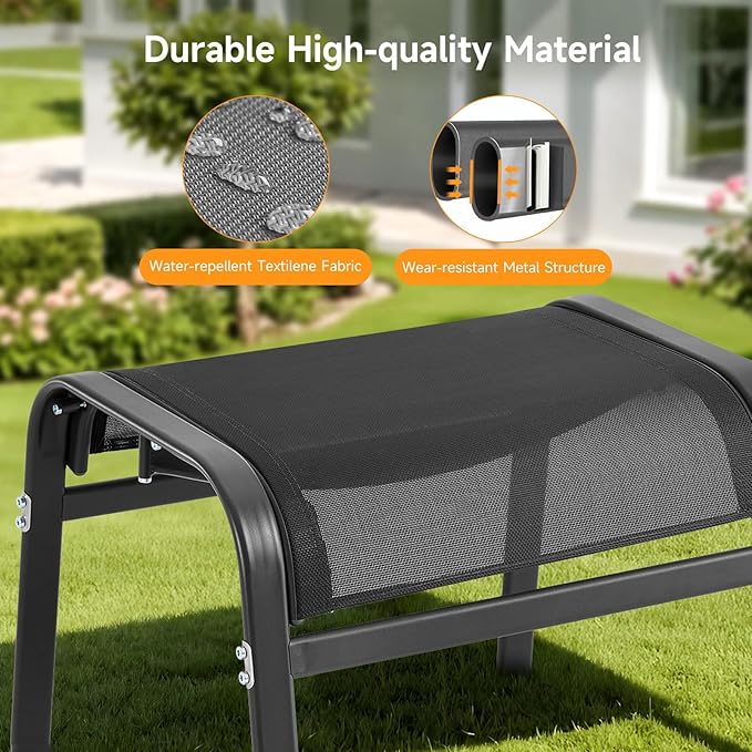 ONBRILL Outdoor Ottoman Foot Rest Set of 2, Textilene Fabric Outdoor Footstoo...