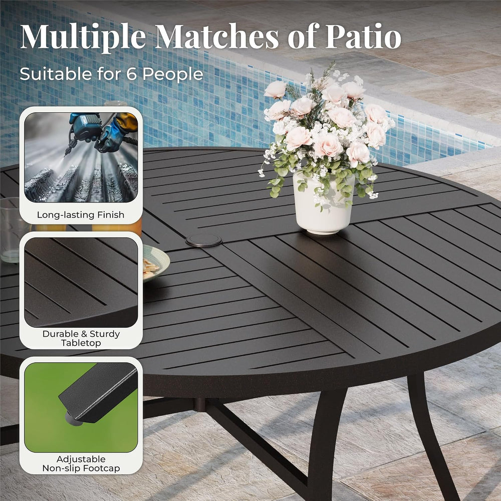 MIXPATIO 7pc Patio Dining Set, 54" Round Metal Table, 6 Textilene Chairs