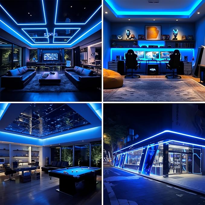 AC 110V COB LED Strip Lights Outdoor Waterproof 65.6ft, Blue Super Bright 200...