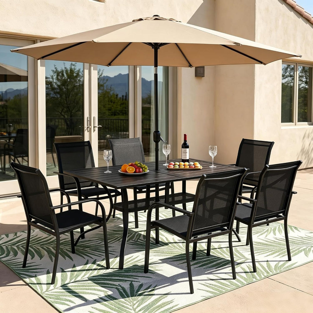 Crownland 7 Piece Patio Dining Set, Textilene Dining Sets, 6 Textilene Metal ...
