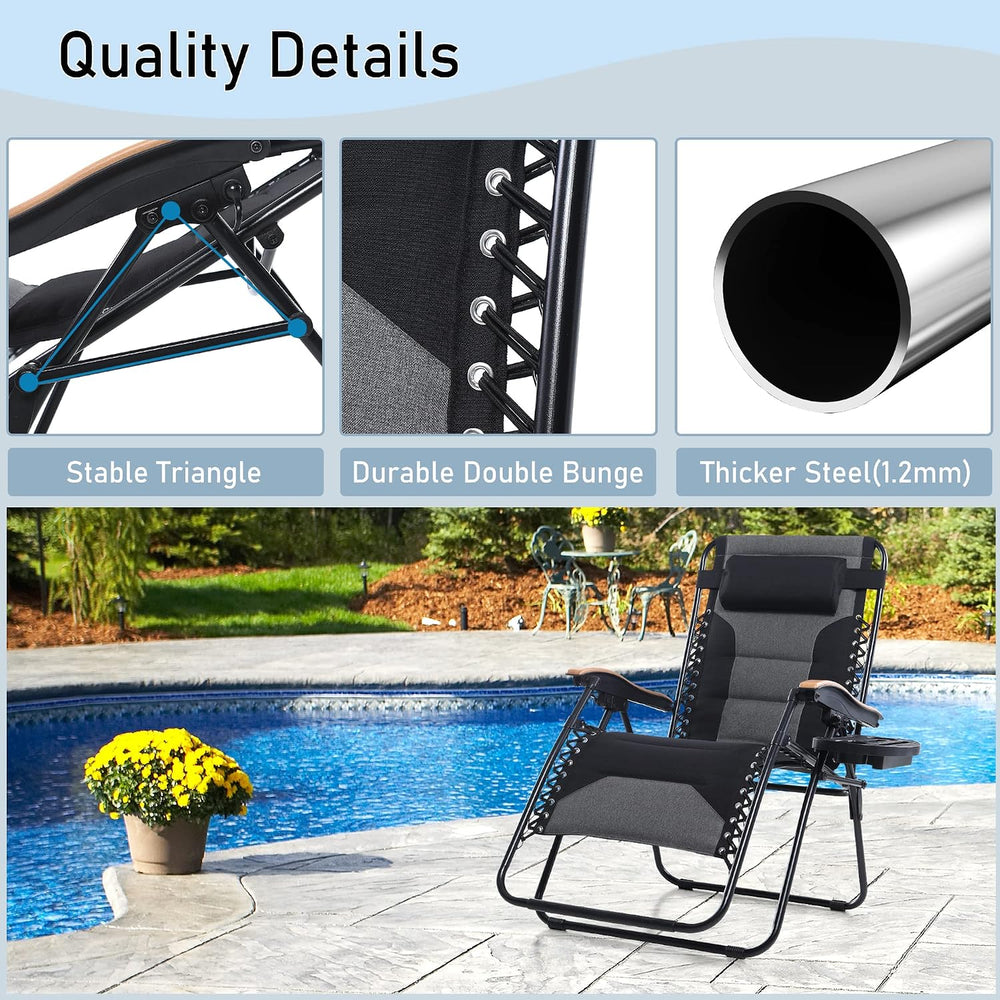 PHI VILLA Set of 2 Padded Zero Gravity Chair Recliner, 30" Wide 400 LBS