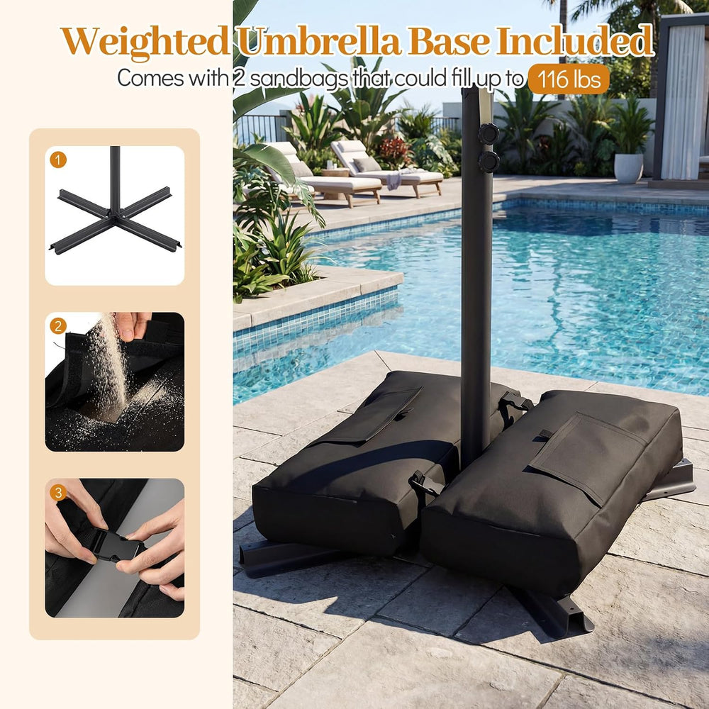 Tangkula 8x8 FT Patio Umbrella with Base Included, Square Offset Cantilever O...