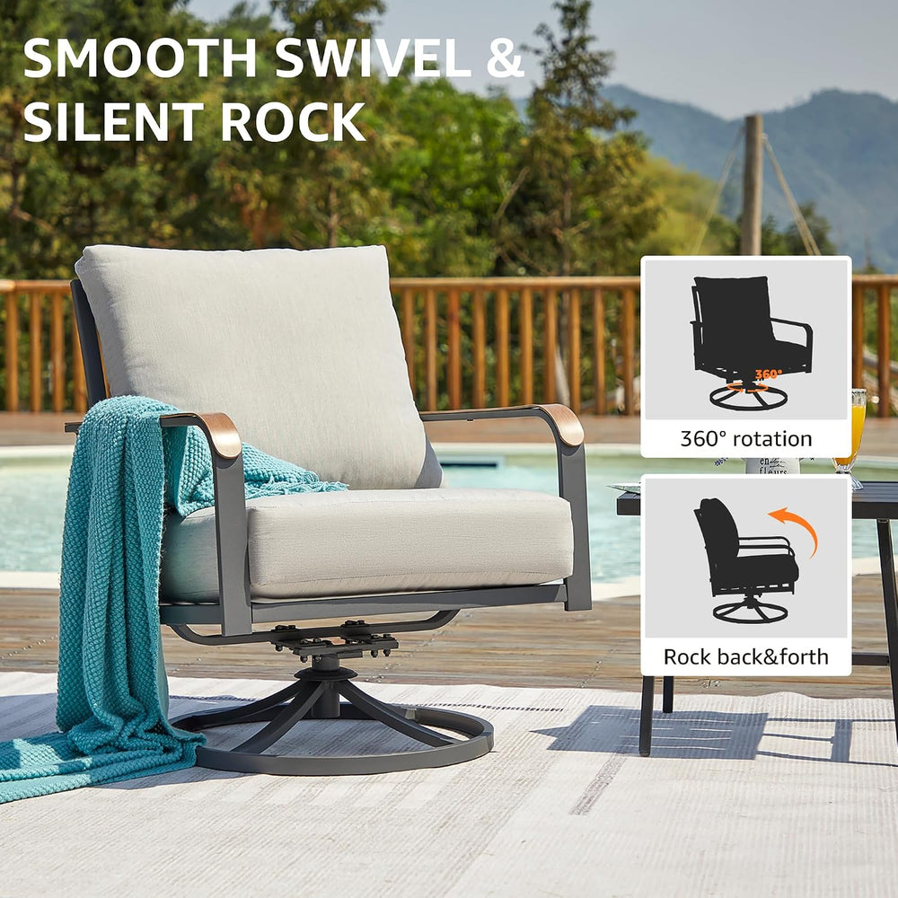 Patio Swivel Chairs Set of 2,Outdoor Rocker Chairs Set with 6" Thick Cus...