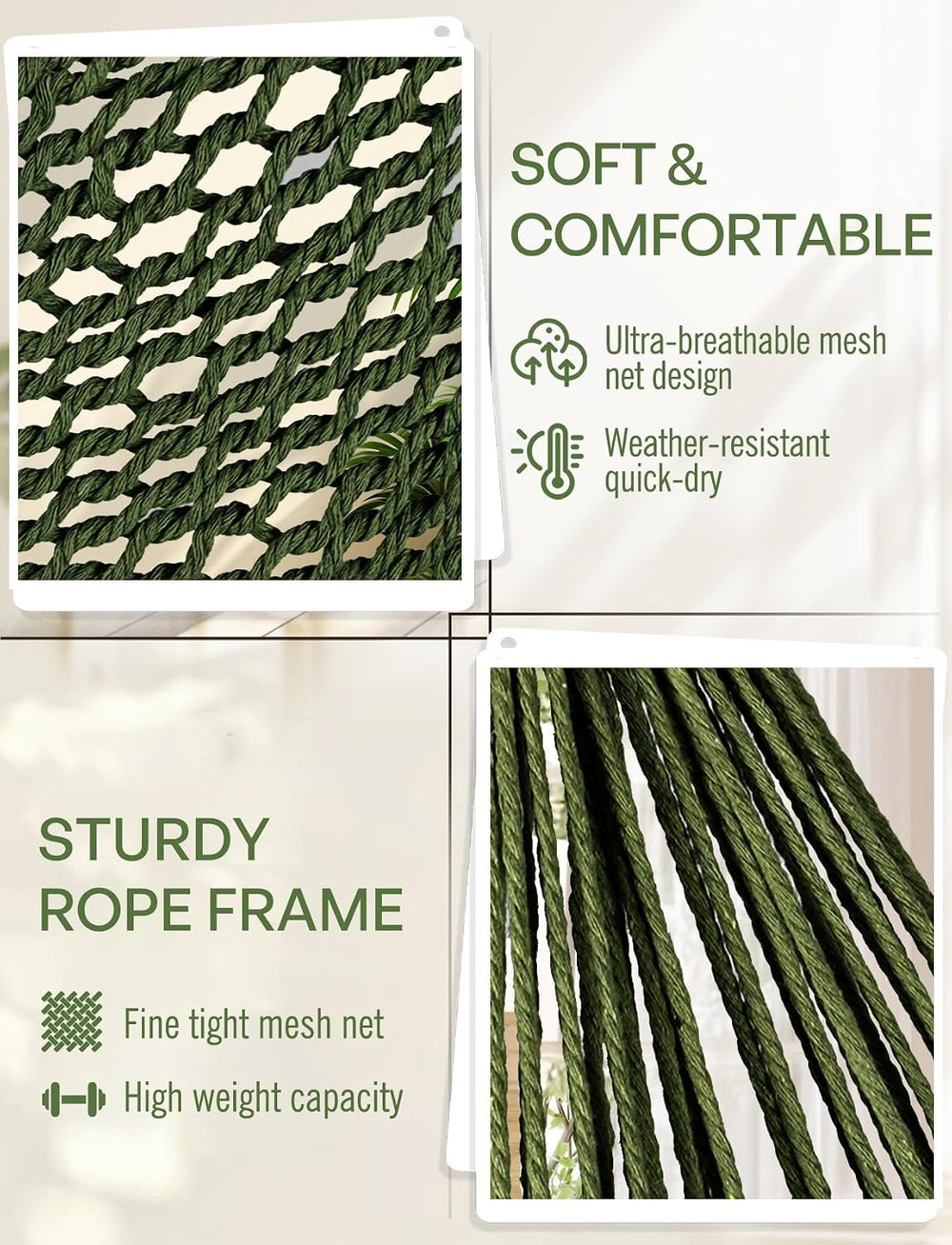 Chihee Hammock Chair Handmade Woven Mesh Hanging Seat Metal Spreader Bar
