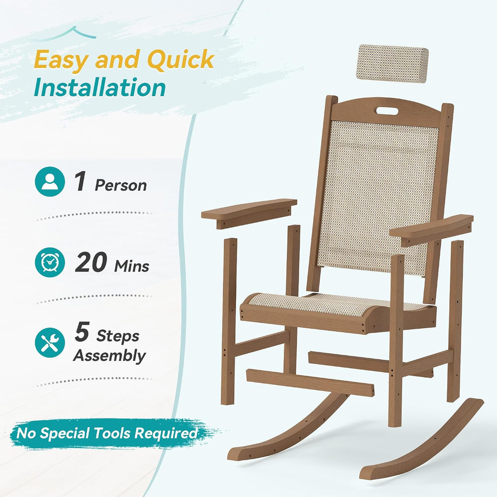 Outdoor Rocking Chair Set of 2 with Removable Headrest, HDPE All-Weather Rock...
