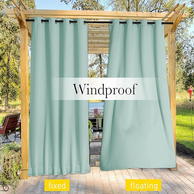 NICETOWN 2 Panels Weighted Outdoor Curtains for Patio Waterproof, Thermal Top...