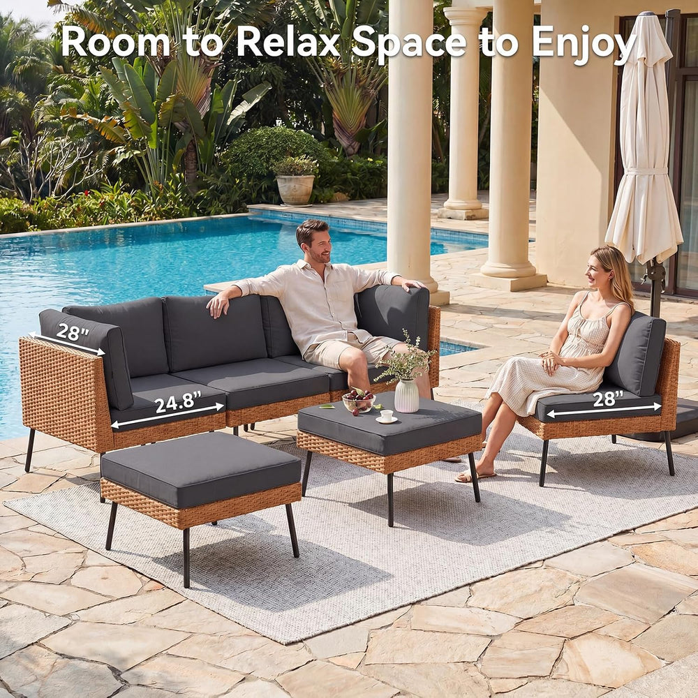 Aoxun 6-Piece Patio Furniture Set with Coffee Table, Black