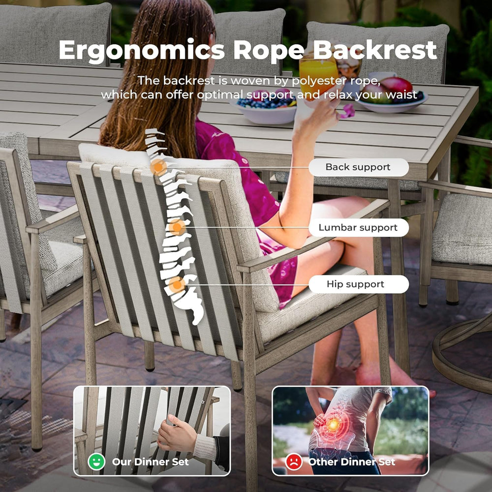 HAPPATIO 9-Piece Patio Table and Chairs Set for 8, Aluminum Outdoor Dining Se...