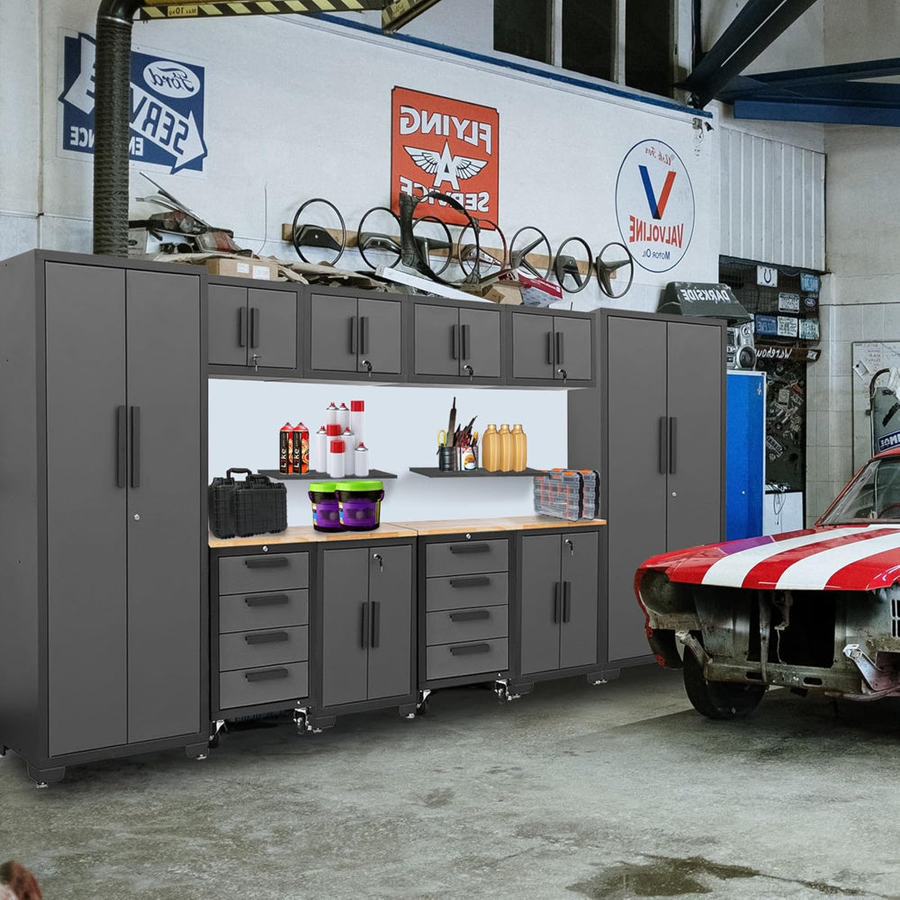 TCE Heavy Duty 12 Piece Garage Storage System: Metal Organization Workbench a...