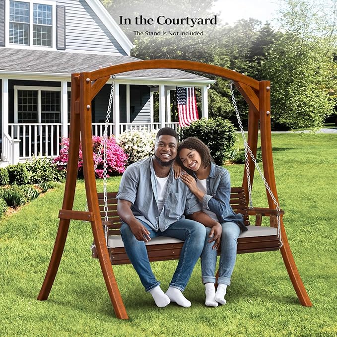 VINGLI Heavy Duty 880 LBS Patio Wooden Porch Swing Outdoor with Extra Cushion...