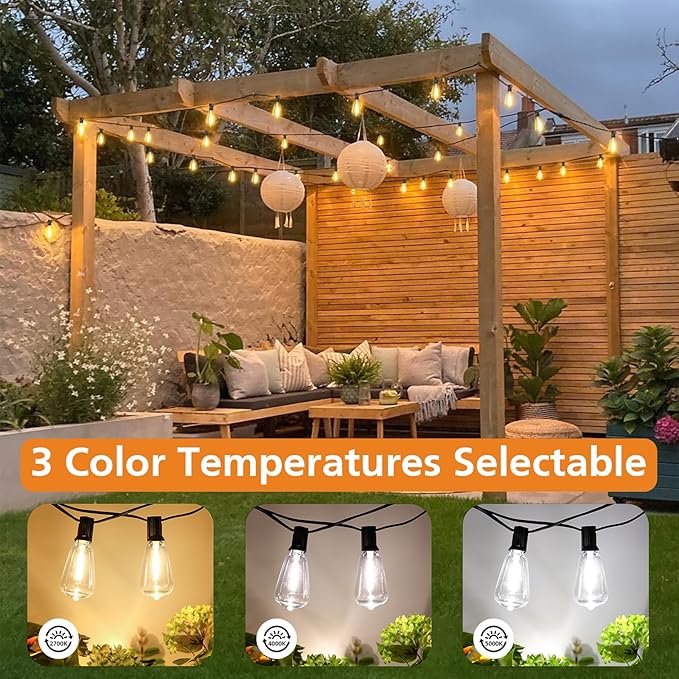 Brightever 200FT Outdoor String Lights with Remote, 2700K/4000K/5000K Selecta...