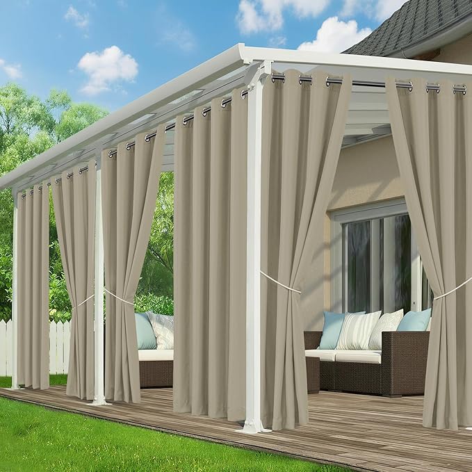Patio Curtains Outdoor Waterproof - 6 Panels Privacy Weatherproof Outside Cur...