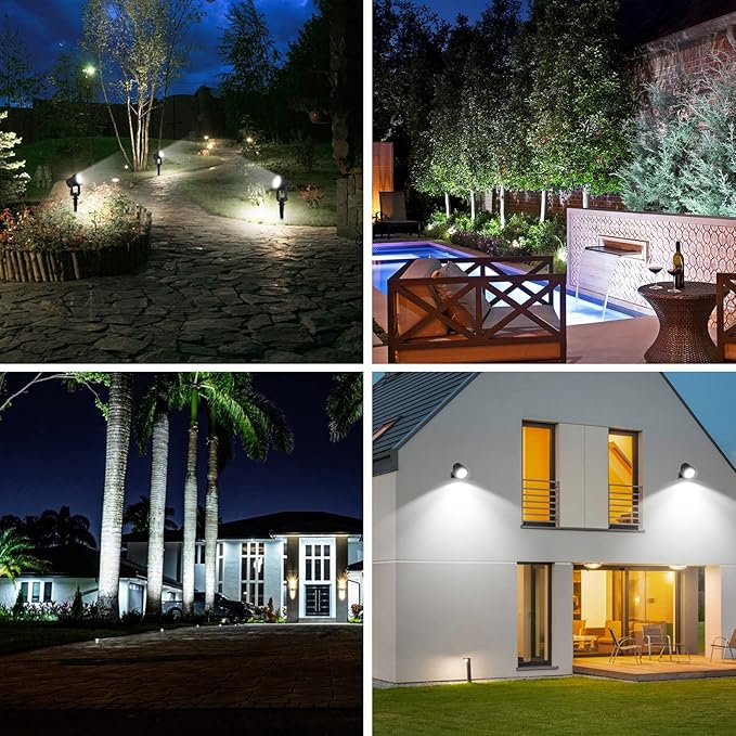 T-SUNUS Solar Spot Lights Outdoor White Christmas 4 Pack IP65 Waterproof Land...