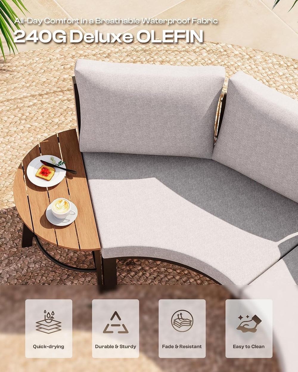 Luxury Patio Furniture Set for 7 People, 5-Piece Curved Patio Conversation Se...