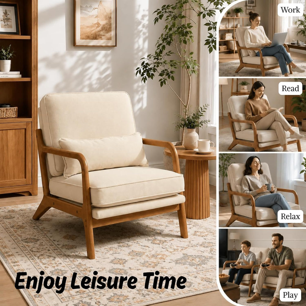 Karl home Mid-Century Modern Accent Reading Chair, Beige