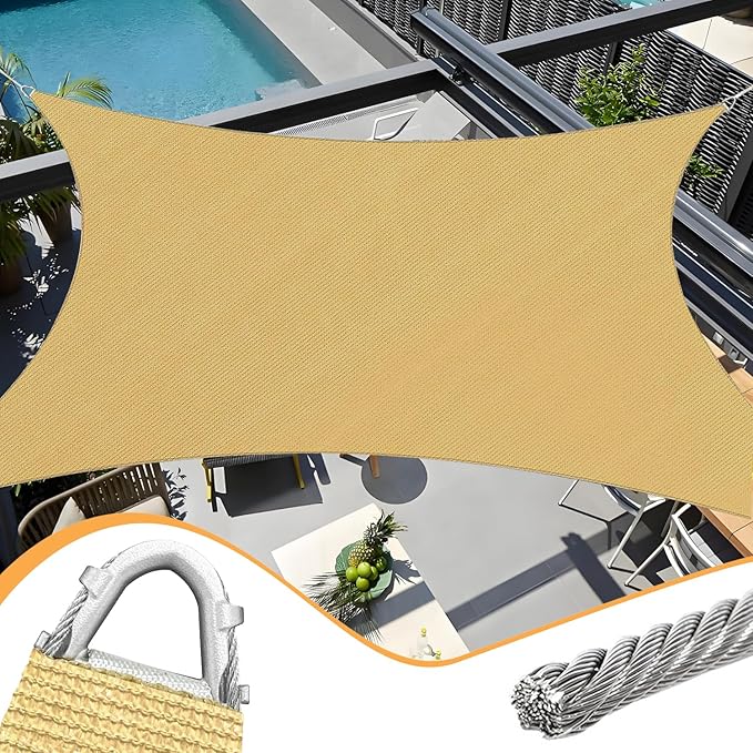 Upgraded with High-Strength Steel Cable Edges 20' x 26' Sun Shade Sai...