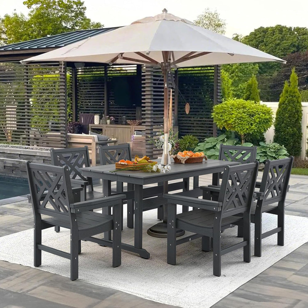 7 Piece HDPE Outdoor Dining Set for 6 Patio Dining Furniture Set with Umberll...