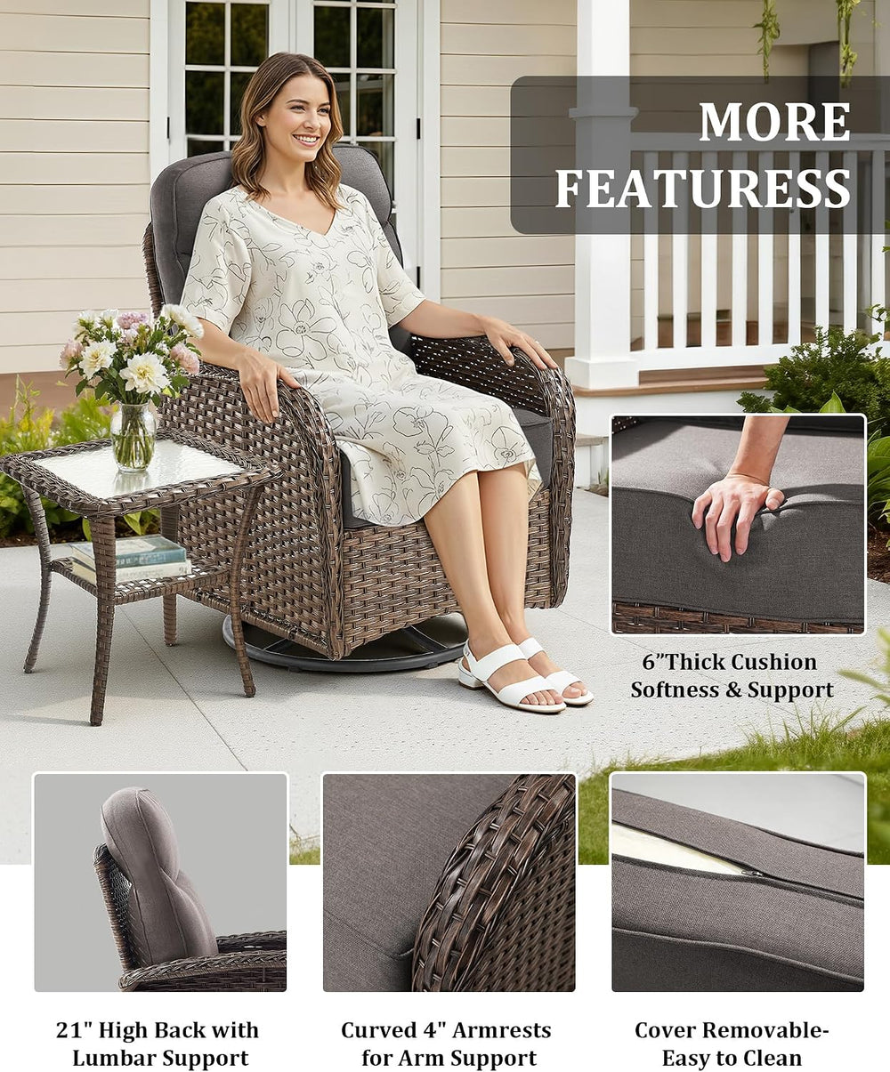 3-Piece Luxury Patio Conversation Set with 6-Inch Thick Cushions, High-Back O...