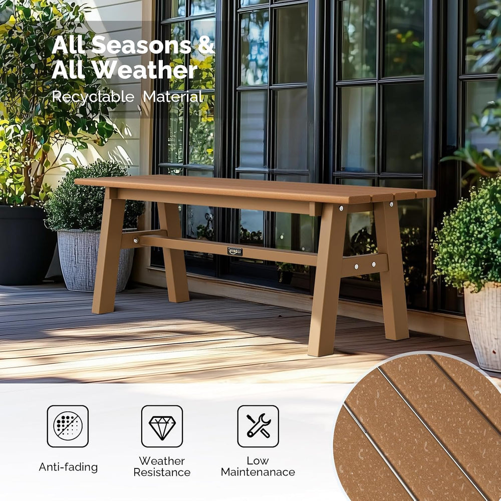 VINGLI 47” Outdoor Bench Garden Bench HDPE Porch Bench w/Metal Legs, Poly Lum...