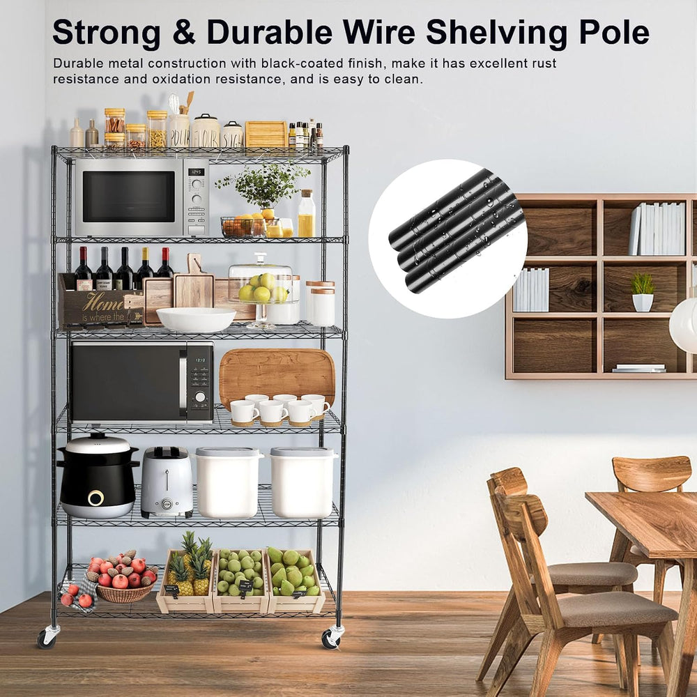 YNN Storage Shelves,2100Lbs 6 Tier Heavy Duty Metal Rolling Shelving Unit wit...