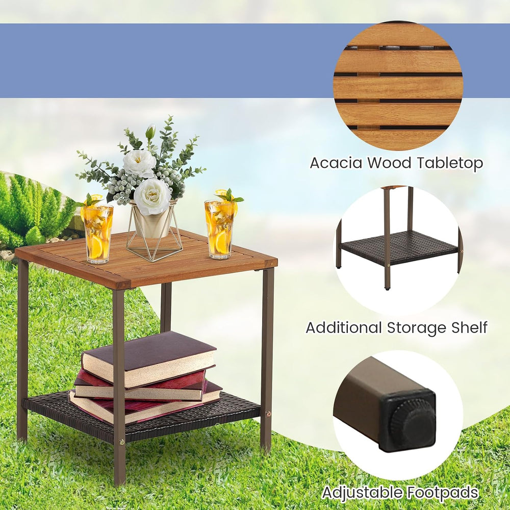 COSTWAY 3 Pieces Patio Rocking Bistro Set, Outdoor Wicker Acacia Wood Sets
