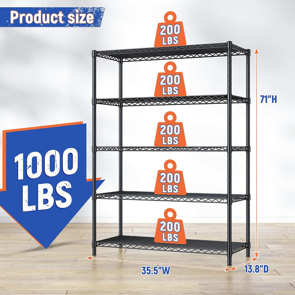 5-Tier Adjustable Storage Shelves, 71" H Shelving Unit for Pantry