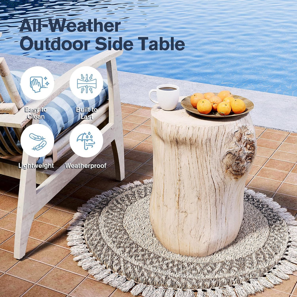 HOMPUS Concrete Outdoor Side Table, Tree Stump, Modern Round Coffee Table