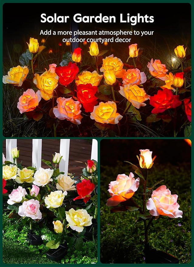 Brightown Outdoor Solar Garden Lights - 4 Pack LED Flower Lights with Realist...