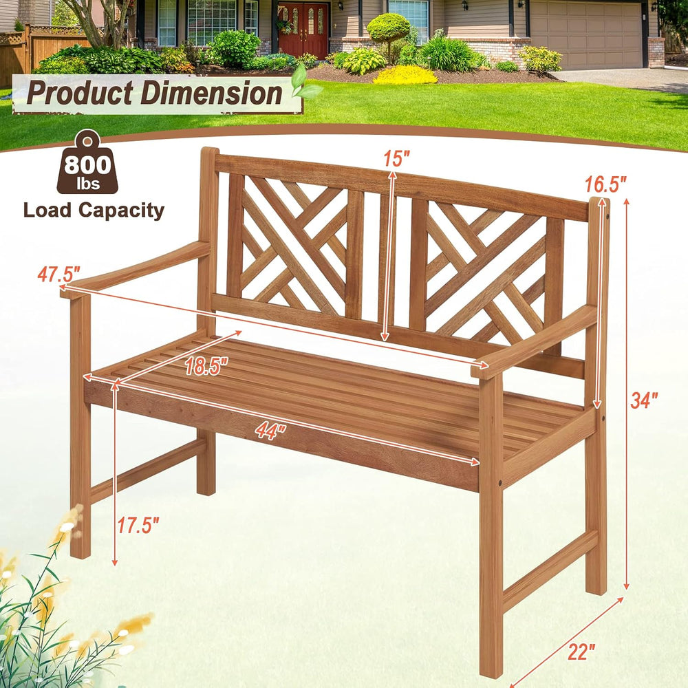 Giantex Outdoor Wooden Garden Bench - 2-Person Acacia Wood Loveseat with Armr...