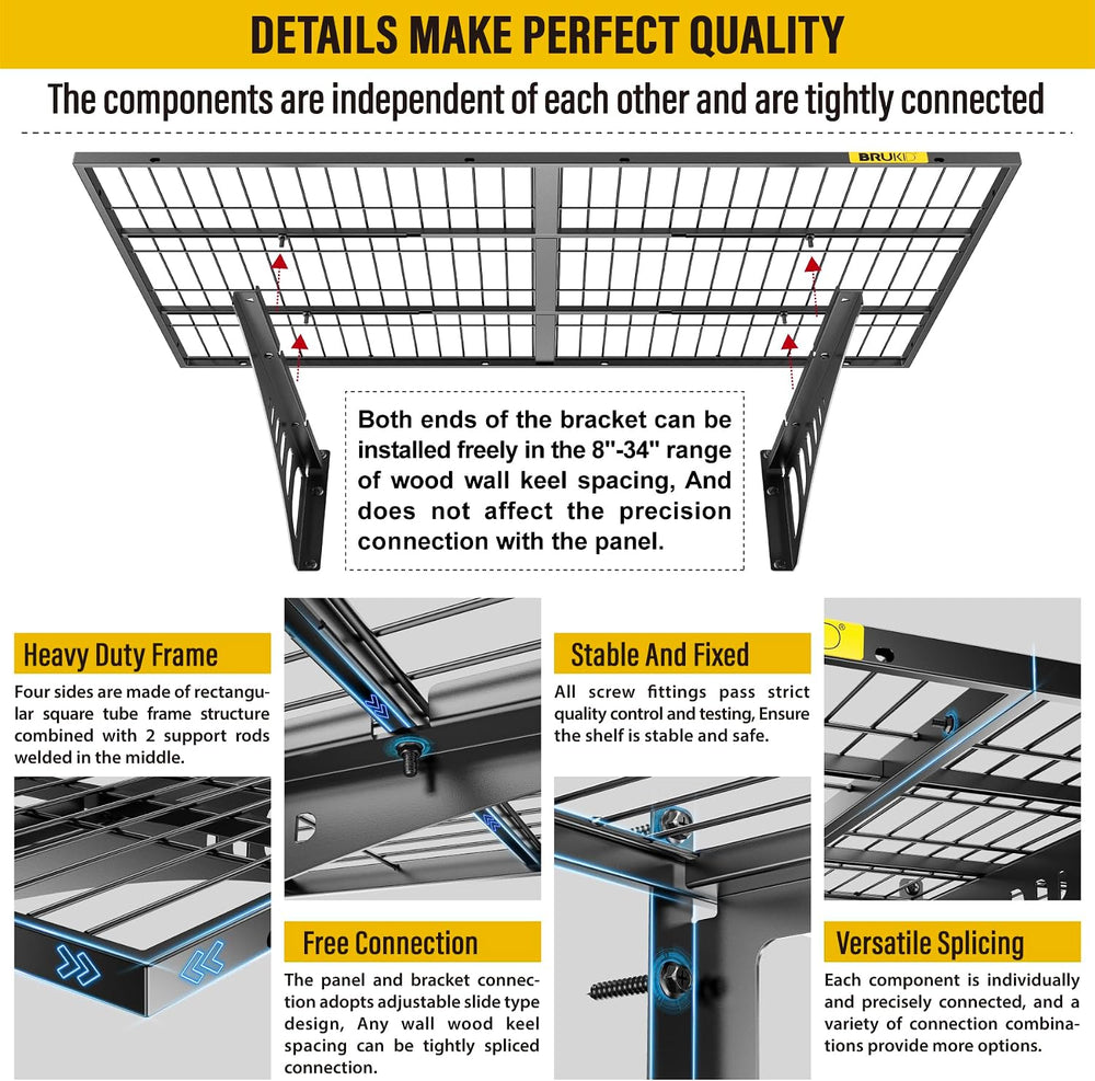 2x3ft Adjustable Rail Wall Garage Storage Shelf, for Tool Room, Storage Room,...
