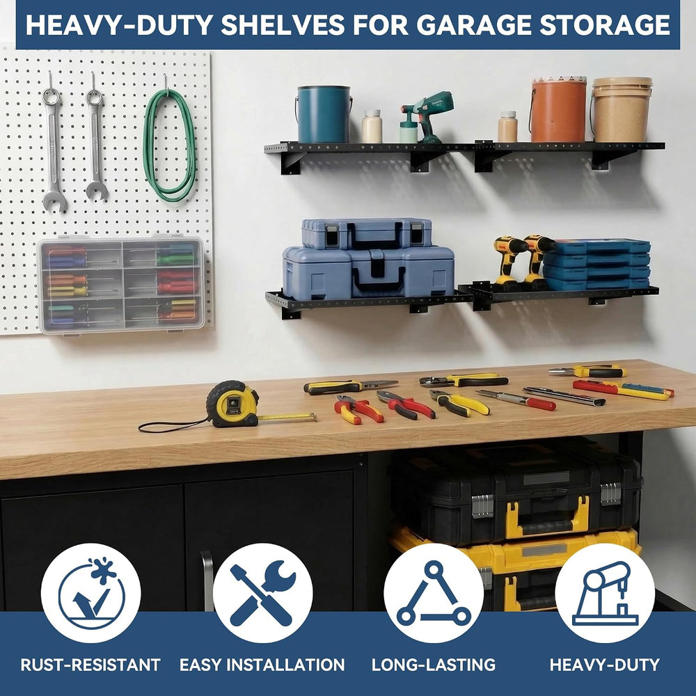 Garage Wall Shelving 4-Pack, 24"x12" Wall Mounted Shelves, Black