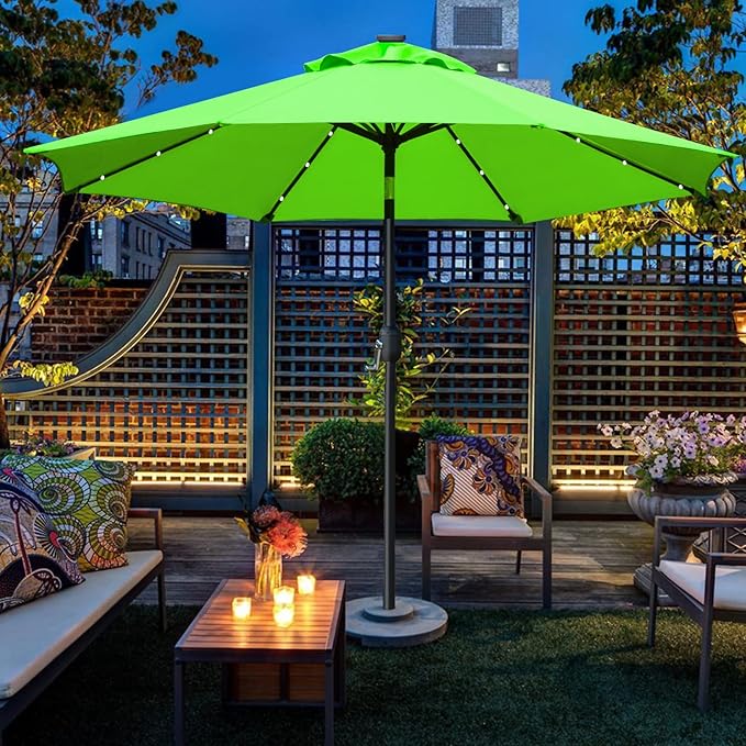 Sunnyglade 9' Solar LED Lighted Patio Umbrella with 8 Ribs/Tilt Adjustmen...