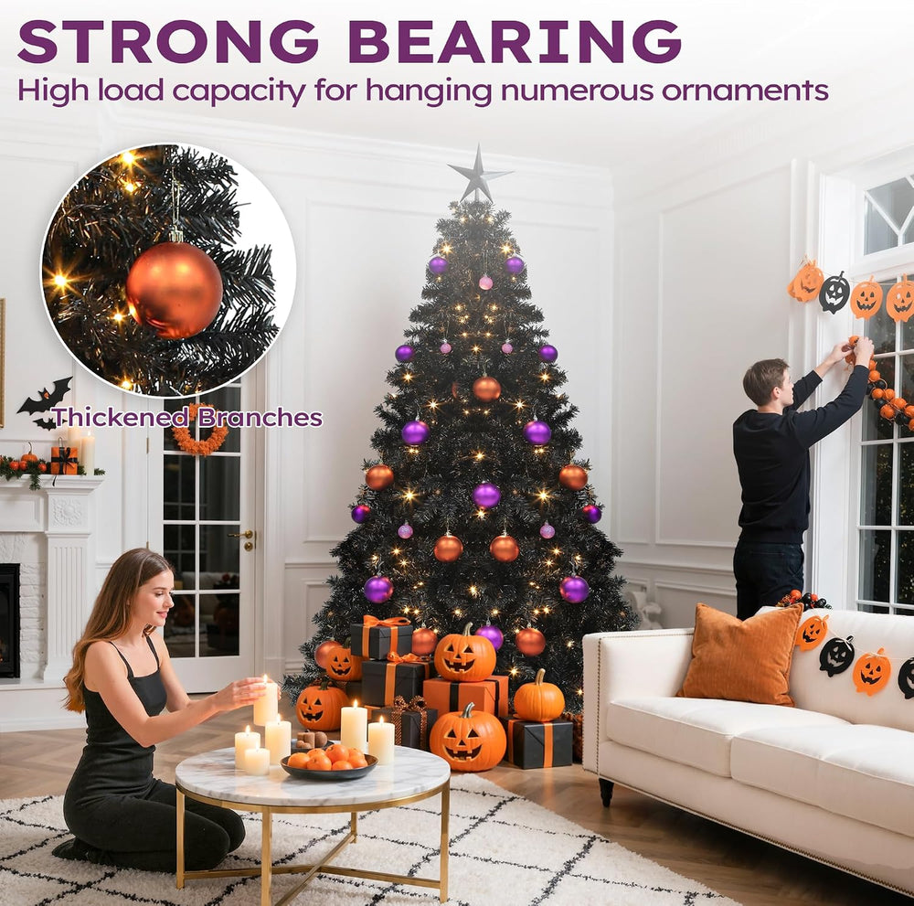 YITAHOME Prelit Black Halloween Christmas Tree 6ft with Remote