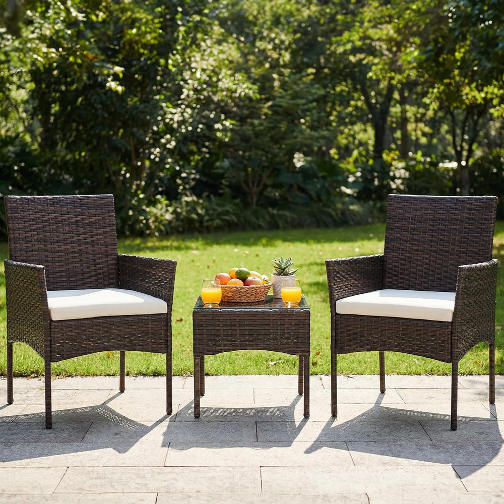 DUMOS 3 Piece Patio Furniture Set, Outdoor Wicker Bistro Set, Brown
