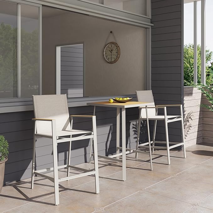 LAUSAINT HOME 3-Piece Patio Bar Set, All Weather Textilene Bar Height Table a...