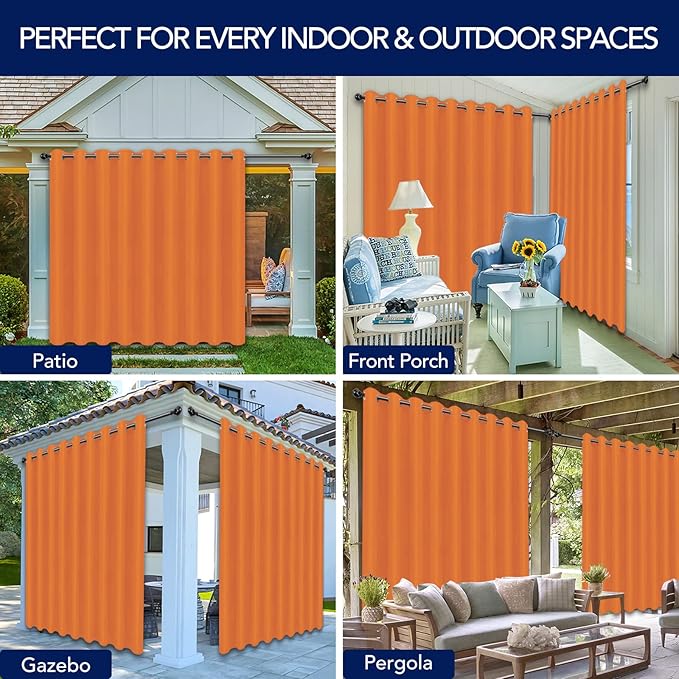 PureFit Outdoor Curtains for Patio Waterproof Weatherproof, UV Resistant Outs...
