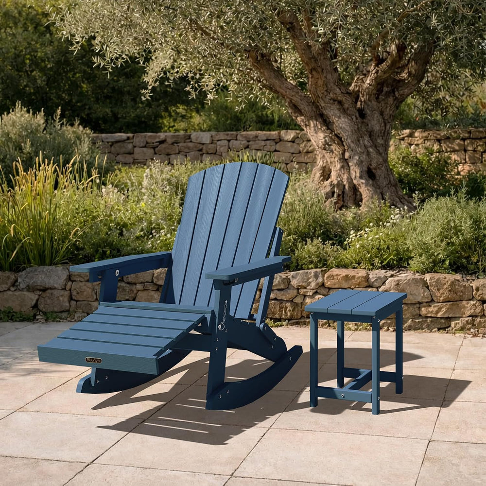 4-in-1 Rocking Adirondack Chair with Footrest, HDPE, Navy Blue