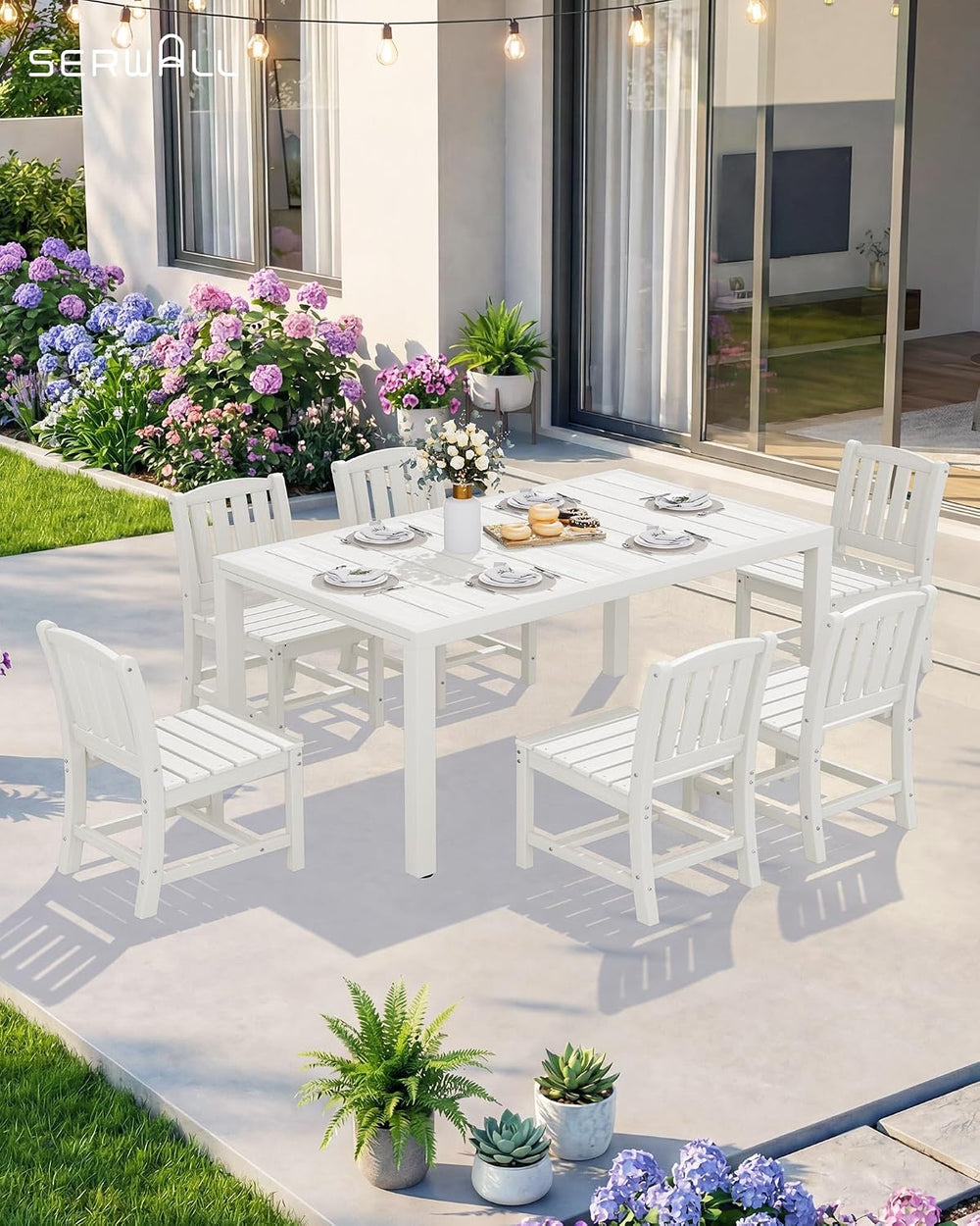 SERWALL Outdoor Expandable Dining Table, White
