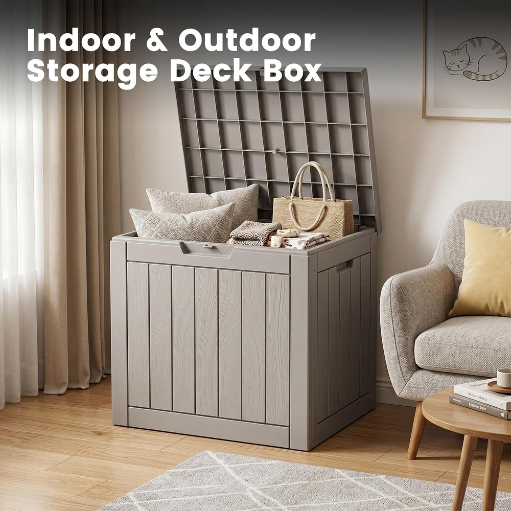 30 Gallon Outdoor Storage Box, Lockable Waterproof Resin Deck Box, Gray