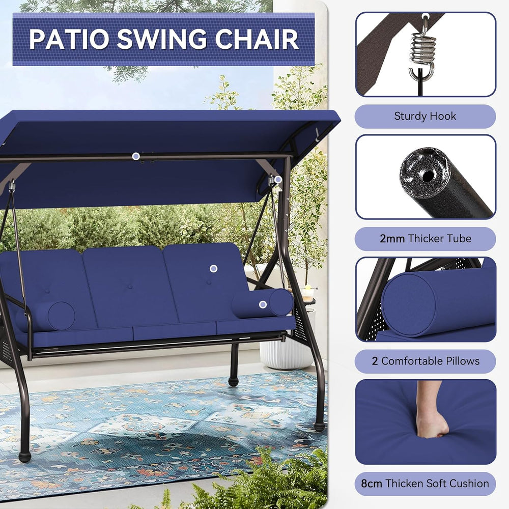 Oakcloud 3-Seat Outdoor Porch Swing with Adjustable Canopy, Large Converting ...