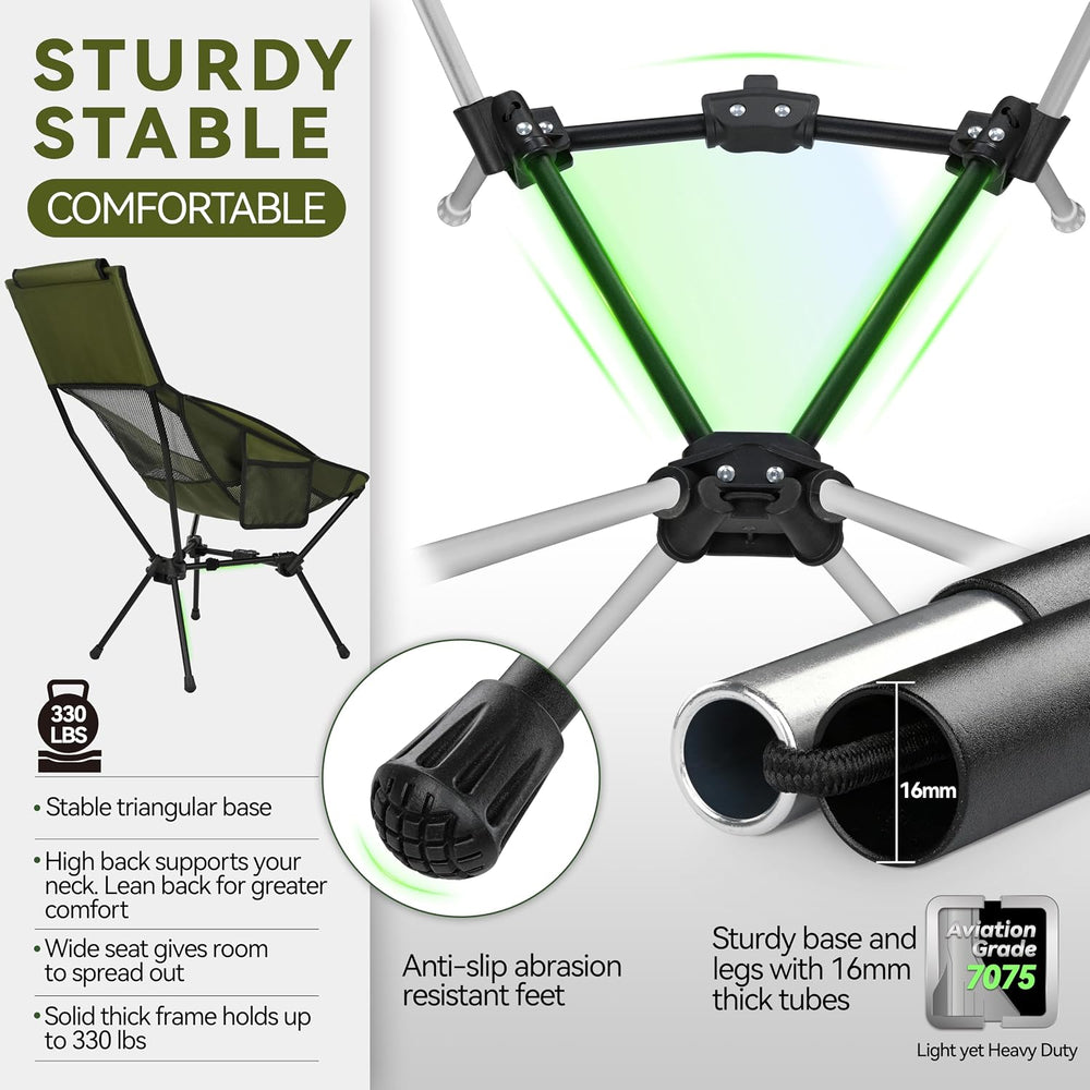 MARCHWAY Lightweight High Back Folding Camping Chair with Head Support