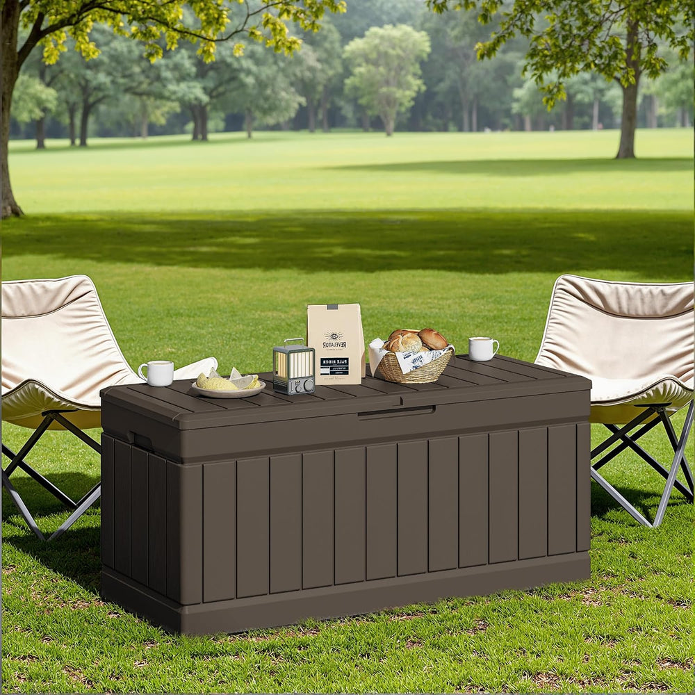 JUMMICO 78 Gallon Deck Box Waterproof Resin Outdoor Storage Box