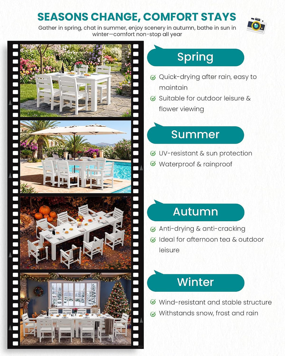 SERWALL Patio Dining Set for 8, w/ 2 Tables & 8 Armchairs, White