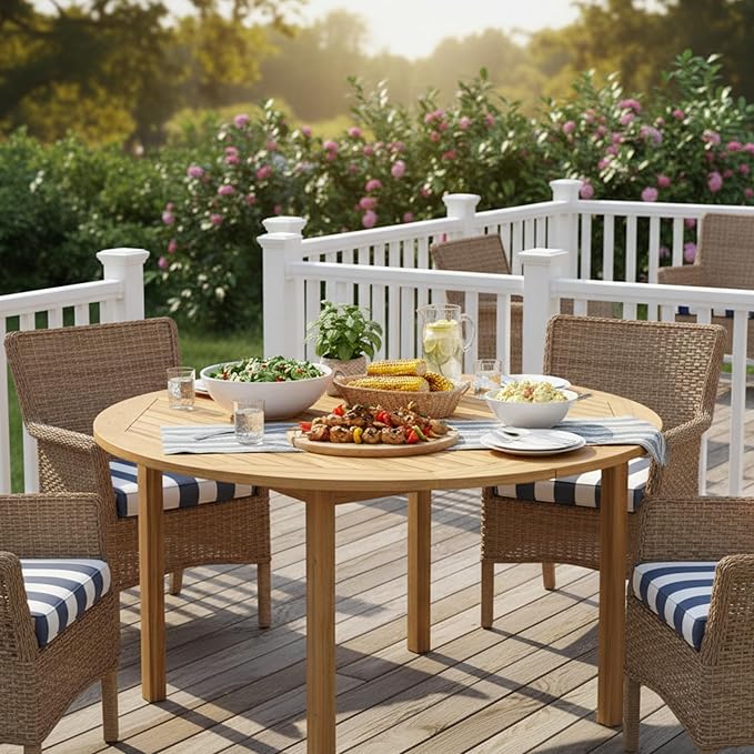 Tangkula 44" Round Outdoor Dining Table for 4, Acacia Wood 4-Person Larg...
